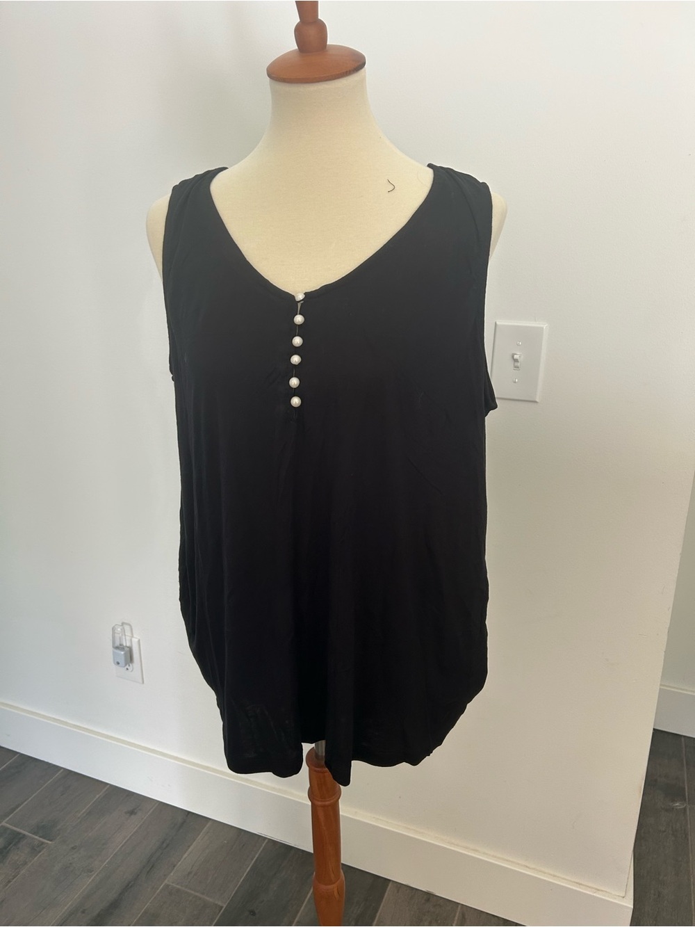 ellos Black V-Neck Tank with Pearl Buttons